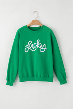 Load image into Gallery viewer, Green LUCKY Aphabet Chenille Embroidered Pullover Sweatshirt
