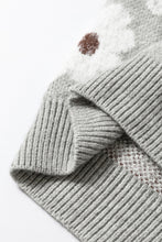 Cargar imagen en el visor de la galería, Gray Floral Pattern Half Zip Drop Shoulder Sweater
