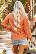 Load image into Gallery viewer, Orange Sequined Pumpkin Ribbed Round Neck Halloween Sweatshirt
