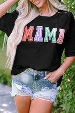 Cargar imagen en el visor de la galería, Black MAMA Chenille Patched Crew Neck T Shirt
