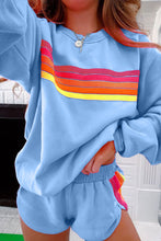 Load image into Gallery viewer, Beau Blue Striped Accent Pullover and Shorts Two Piece Casual Set
