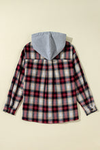 Cargar imagen en el visor de la galería, Red Plaid Print Chest Pocket Buttoned Hooded Shacket
