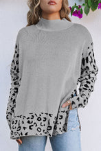 Load image into Gallery viewer, Gray Leopard High Neck Side Slit Oversized Sweater
