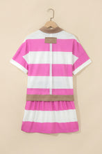 Cargar imagen en el visor de la galería, Rose Stripe Colorblock Trim Polo Tee Drawstring Mini Skort 2pcs Set
