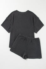 Cargar imagen en el visor de la galería, Carbon Grey Ribbed Textured Knit Loose Fit Tee and Shorts Set
