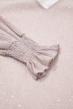 Cargar imagen en el visor de la galería, Light Pink V Neck Sequin Plisse Long Sleeve Blouse
