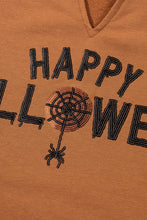 Cargar imagen en el visor de la galería, Chestnut Sequin Happy Halloween Graphic Notched Neck Long Sleeve Loose Top
