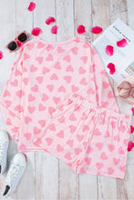 Load image into Gallery viewer, Pink Valentine Heart Shape Print Long Sleeve Top Shorts Lounge Set
