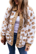 Cargar imagen en el visor de la galería, Light French Beige Cute Flower Pattern Button Up Fleece Jacket
