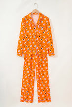 Load image into Gallery viewer, Orange Halloween Print Lapel Shirt Long 2pcs Pajama Set
