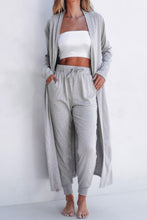 Cargar imagen en el visor de la galería, Light Grey Split Long Cardigan and Skinny Pants Lounge Set
