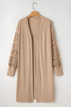 Cargar imagen en el visor de la galería, Parchment Lace Patchwork Ribbed Knit Open Front Duster Cardigan
