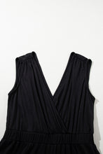 Cargar imagen en el visor de la galería, Black Deep V Pleated Crisscross Wide Leg Backless Jumpsuit
