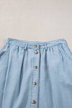 Load image into Gallery viewer, Mist Blue Fully Buttoned Long Denim Skirt
