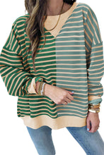 Cargar imagen en el visor de la galería, Green Stripe Casual Stripe Colorblock Drop Shoulder Oversize Sweatshirt
