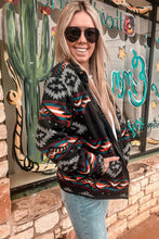 Cargar imagen en el visor de la galería, Black Aztec Printed Zip Up Collar Jacket
