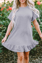 Load image into Gallery viewer, Light Grey Lace Floral Patchwork Ruffled T-shirt Dress
