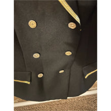 Load image into Gallery viewer, Vintage 80s Helene Blake Gold-Trim Stars Military Black Double-Breasted Blazer
