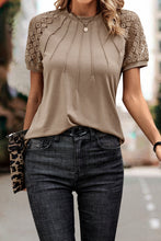 Load image into Gallery viewer, Pale Khaki Seamed Detail Contrast Lace Raglan Sleeve Tee
