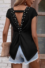 Load image into Gallery viewer, Black Pearls Embellished Twist Back Tee
