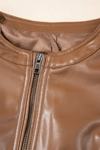 Load image into Gallery viewer, Chestnut Solid Faux Leather Zipper Slim Fit Jacket
