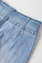 Load image into Gallery viewer, Light Blue Fly Button Exposed Seam Patched Pocket Flare Jeans
