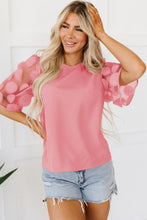 Load image into Gallery viewer, Dusty Pink Contrast Applique Mesh Half Sleeve Blouse
