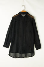 Cargar imagen en el visor de la galería, Black Lace Crochet Collared Tunic Oversized Shirt
