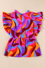 Cargar imagen en el visor de la galería, Orange Abstract Print Flutter Sleeve Peplum Blouse
