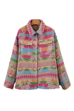 Load image into Gallery viewer, Pink Plus Size Aztec Printed Flap Pocket Shacket
