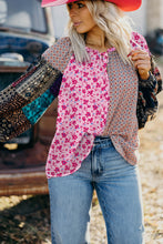 Load image into Gallery viewer, Pink Boho Mixed Floral Drop Shoulder Bubble Sleeve Blouse
