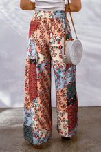 Load image into Gallery viewer, Multicolor Boho Patchwork Print Drawstring Wide Leg Pants
