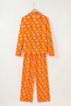 Load image into Gallery viewer, Orange Halloween Print Lapel Shirt Long 2pcs Pajama Set

