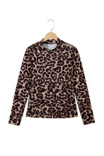 Load image into Gallery viewer, Khaki Leopard High Neck Long Sleeve Western Slim Top
