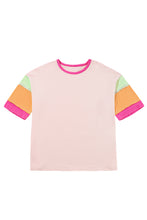 Cargar imagen en el visor de la galería, Pink Color Block Stitching Sleeve Round Neck Oversize Top
