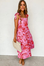 Cargar imagen en el visor de la galería, Pink Tie Shoulder Straps Tiered Floral Dress
