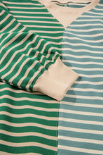 Cargar imagen en el visor de la galería, Green Stripe Casual Stripe Colorblock Drop Shoulder Oversize Sweatshirt
