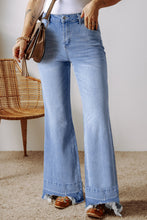 Load image into Gallery viewer, Ashleigh Blue Acid Wash Raw Hem High Waist Flared Jeans
