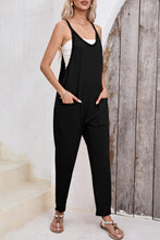 Cargar imagen en el visor de la galería, Black Side Pockets Harem Pants Sleeveless V Neck Jumpsuit
