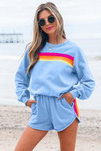 Cargar imagen en el visor de la galería, Beau Blue Striped Accent Pullover and Shorts Two Piece Casual Set
