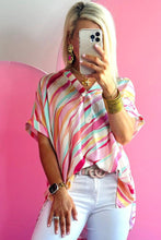 Load image into Gallery viewer, Multicolour Abstract Print High Low Short Sleeve Blouse
