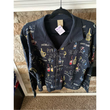 Cargar imagen en el visor de la galería, Vintage 90s Wine Print Navy Zip-Front Jacket - Merlot Bling Zipper
