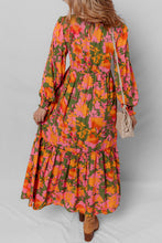 Load image into Gallery viewer, Chestnut Floral Puff Sleeve Smocked Bodice Ruffled Long Dress
