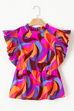 Cargar imagen en el visor de la galería, Orange Abstract Print Flutter Sleeve Peplum Blouse
