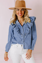 Cargar imagen en el visor de la galería, Dusk Blue Denim Ruffled Casual Top
