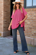 Cargar imagen en el visor de la galería, Rose Red Short Sleeve Side Slit Oversized Sweater
