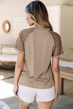 Load image into Gallery viewer, Pale Khaki Seamed Detail Contrast Lace Raglan Sleeve Tee
