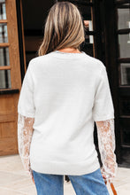 Load image into Gallery viewer, Beige Lace Sleeve Patchwork Faux Two-piece Fuzzy Sweater
