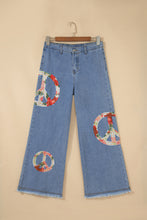 Cargar imagen en el visor de la galería, Myosotis Floral Peace Sign Embroidered Patch Wide Leg Jeans
