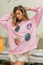 Load image into Gallery viewer, Pink Sequined Easter Egg Drop Shoulder Oversized Sweatshirt
